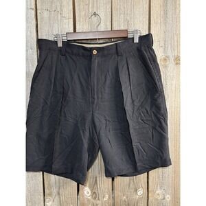 Tommy Bahama 100% Silk Shorts Mens 34 Black Pleated Front Relax Fit